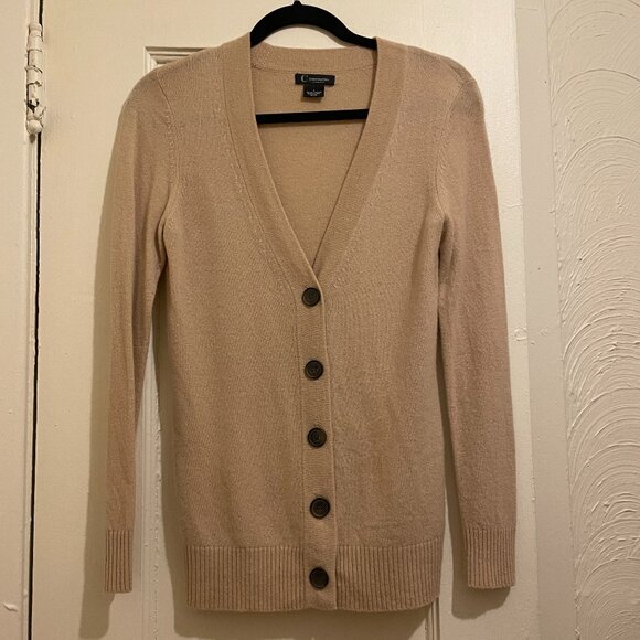 NWOT Like New C by Bloomingdales 100 Cashmere Beige Grandfather Cardigan Size S - Picture 6 of 8